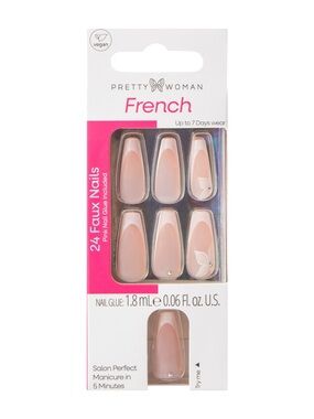 Pretty Woman Pink French Tip Coffin Press-On Nails, 24 Nails